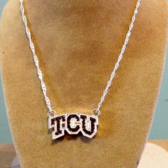 Women's Officialy Licensed TCU Necklace in Fashion Silver & Purple Crystals - Picture 2 of 2